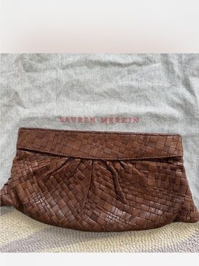 Lauren Merkin Brown Woven Leather Fold-Over Clutch